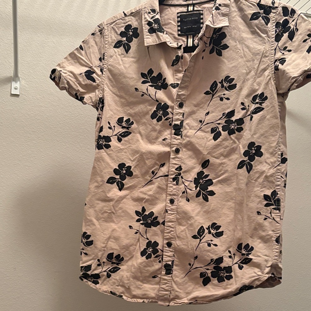 Cactus Boys Beige & Black Floral Print Shirt